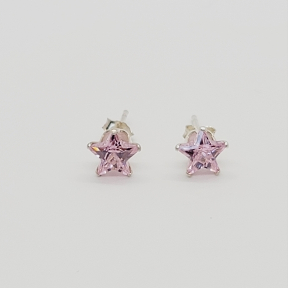 925 Sterling Silver Pink Star Stud earrings - Picture 1 of 6